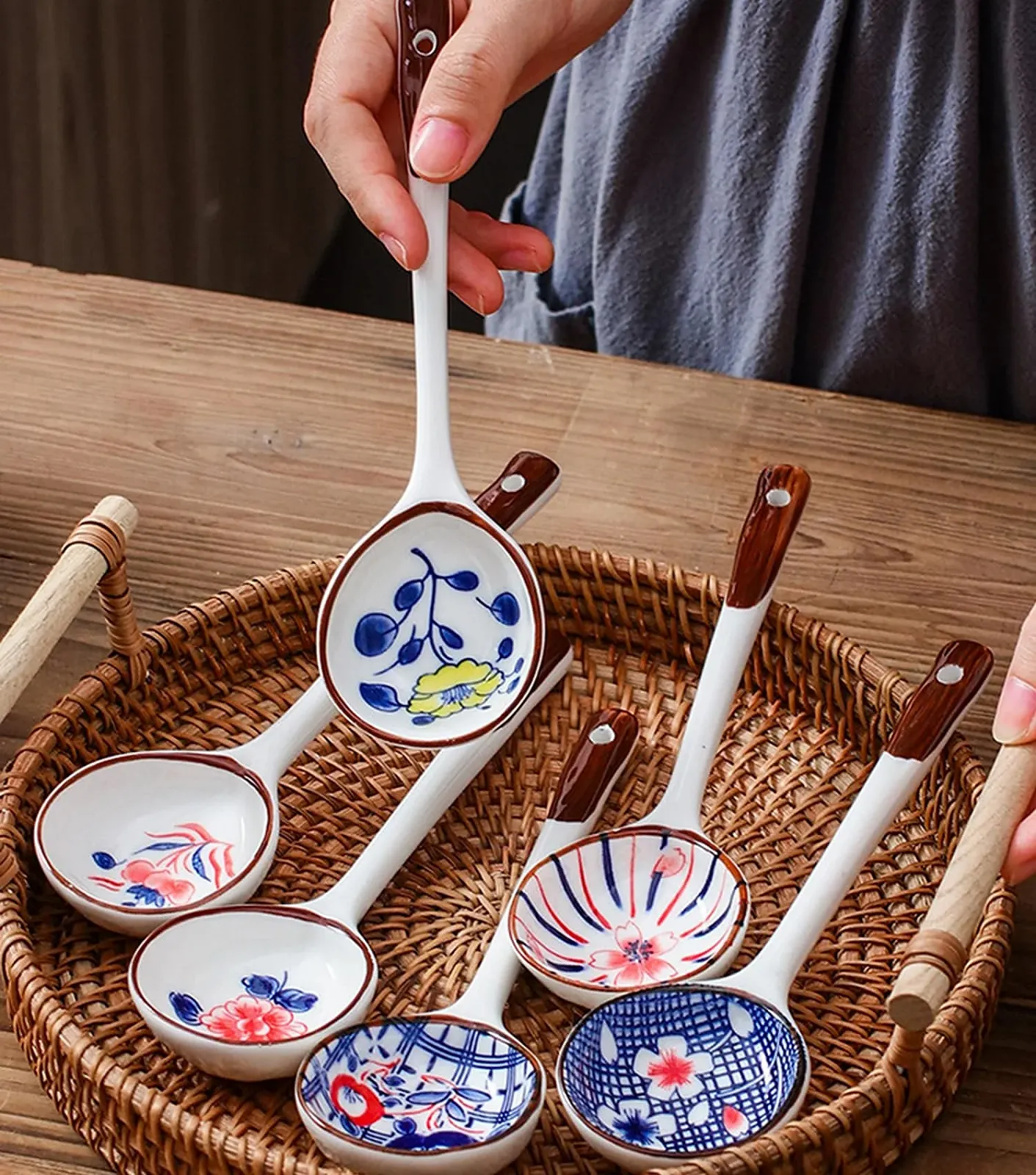 Набір супових ложок (6 шт.) Керамічна азіатська, фото №5