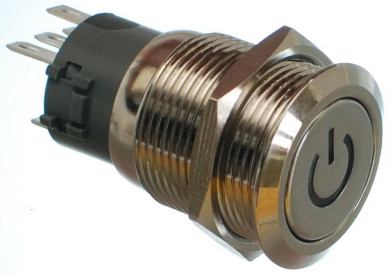 Кнопка антивандальна VJ Parts d22mm стрижка 19mm h32mm 5 контактів індикація, фото №1