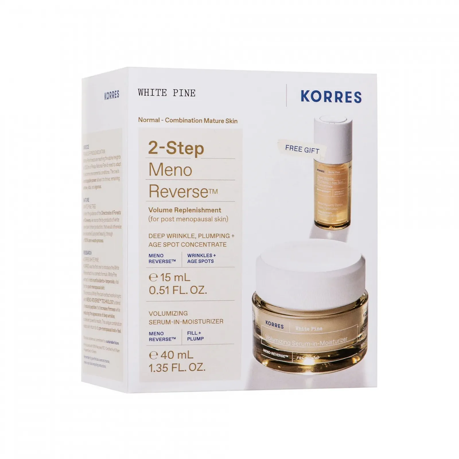 Набір для догляду за обличчям KORRES White Pine 2-Step Meno Reverse, Згладжуючий концентрат 15 мл та Денний крем 40 мл, фото №1