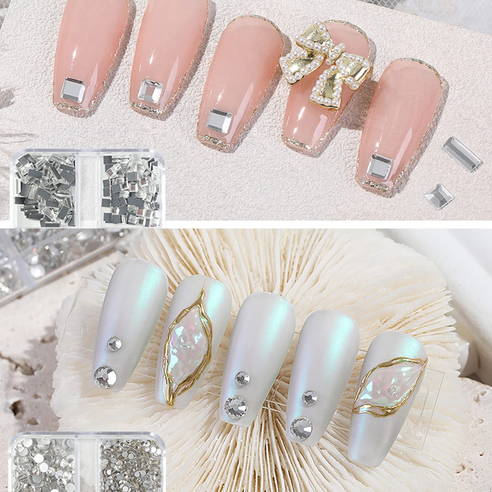 Стрази для нігтів Прозорі круглі квадратні прямокутні кристали прикраси, фото №3
