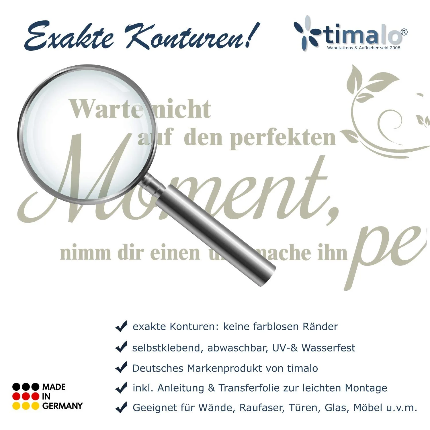 Наклейка на стіну timalo "Warte nicht auf den perfekten Moment" 11008 100 x 40 см Light Grey, фото №4