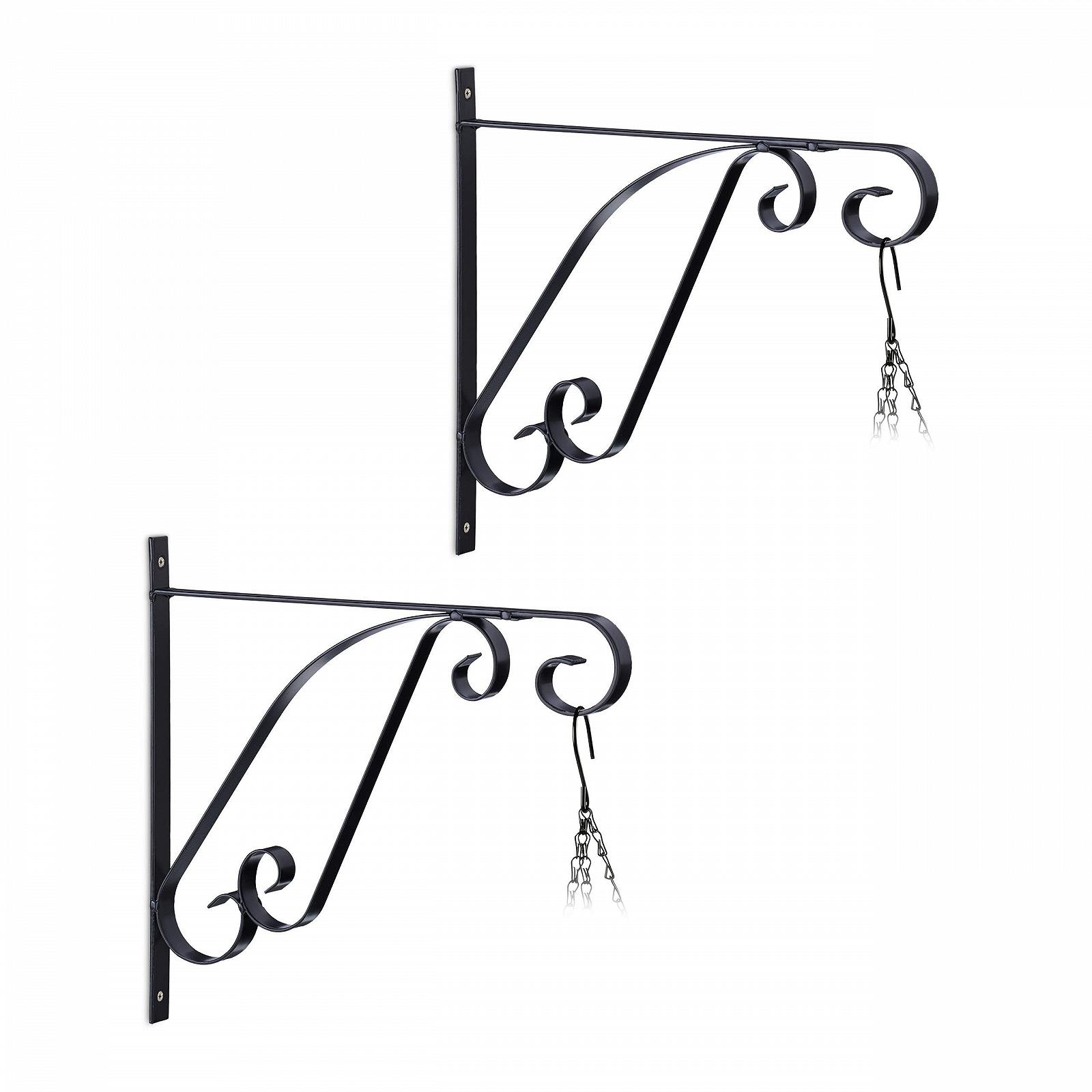 Кронштейни для підвісних кошиків Relaxdays Настінні залізні, набір 2 шт., 28 x 30 x 2 см, Чорний, фото №1