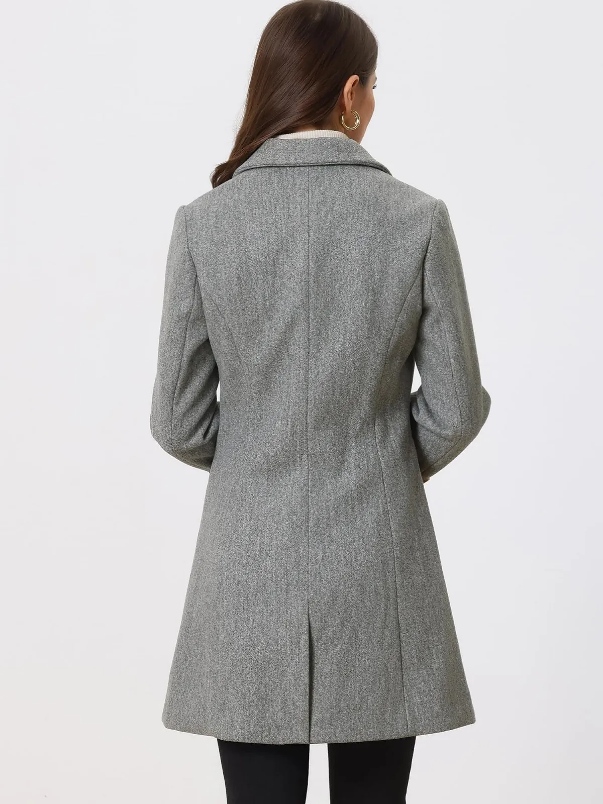Пальто Allegra K С лацканами, элегантное, однобортное, с длинными рукавами, зимнее, фото №4 Пальто Allegra K С лацканами, элегантное, однобортное, с длинными рукавами, зимнее, фото №4