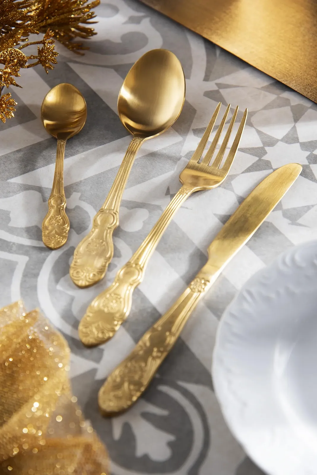 Набір столових приборів Excelsa Baroque Gold, 4 предмети, фото №6
