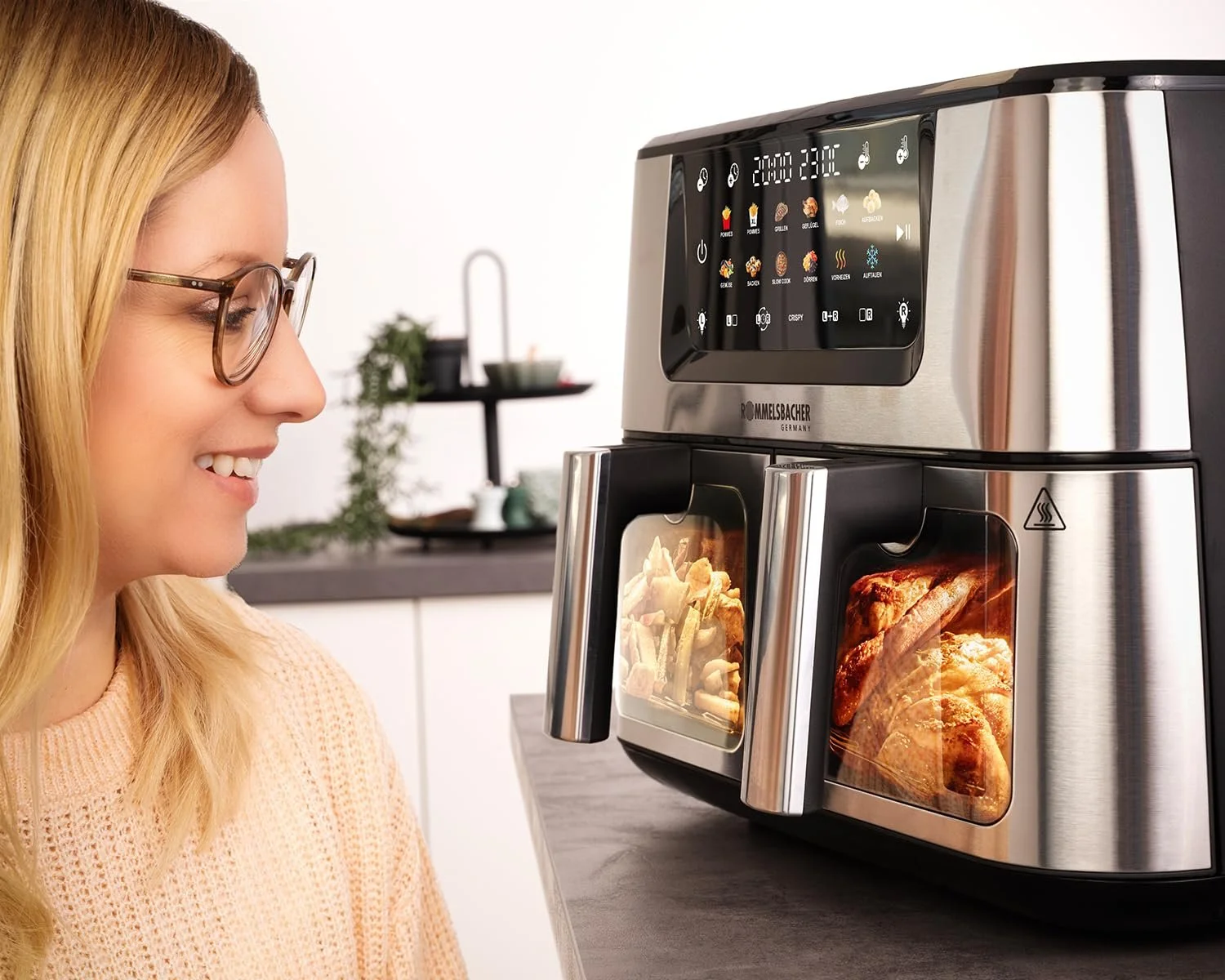 Подвійна мультипіч ROMMELSBACHER FRH 2650 2 кошики по 5.5 л 40-230°C 12 програм оглядове вікно PFAS-Free, фото №5 Подвійна мультипіч ROMMELSBACHER FRH 2650 2 кошики по 5.5 л 40-230°C 12 програм оглядове вікно PFAS-Free, фото №5