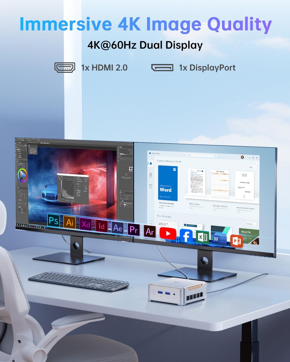 Мини ПК NiPoGi E2 / Intel N97 / RAM 16GB / SSD 256GB / 1 x HDMI / LAN / Wi-Fi 5 / Bluetooth 4.2 / Windows 11 Pro / Серебристый, фото №4