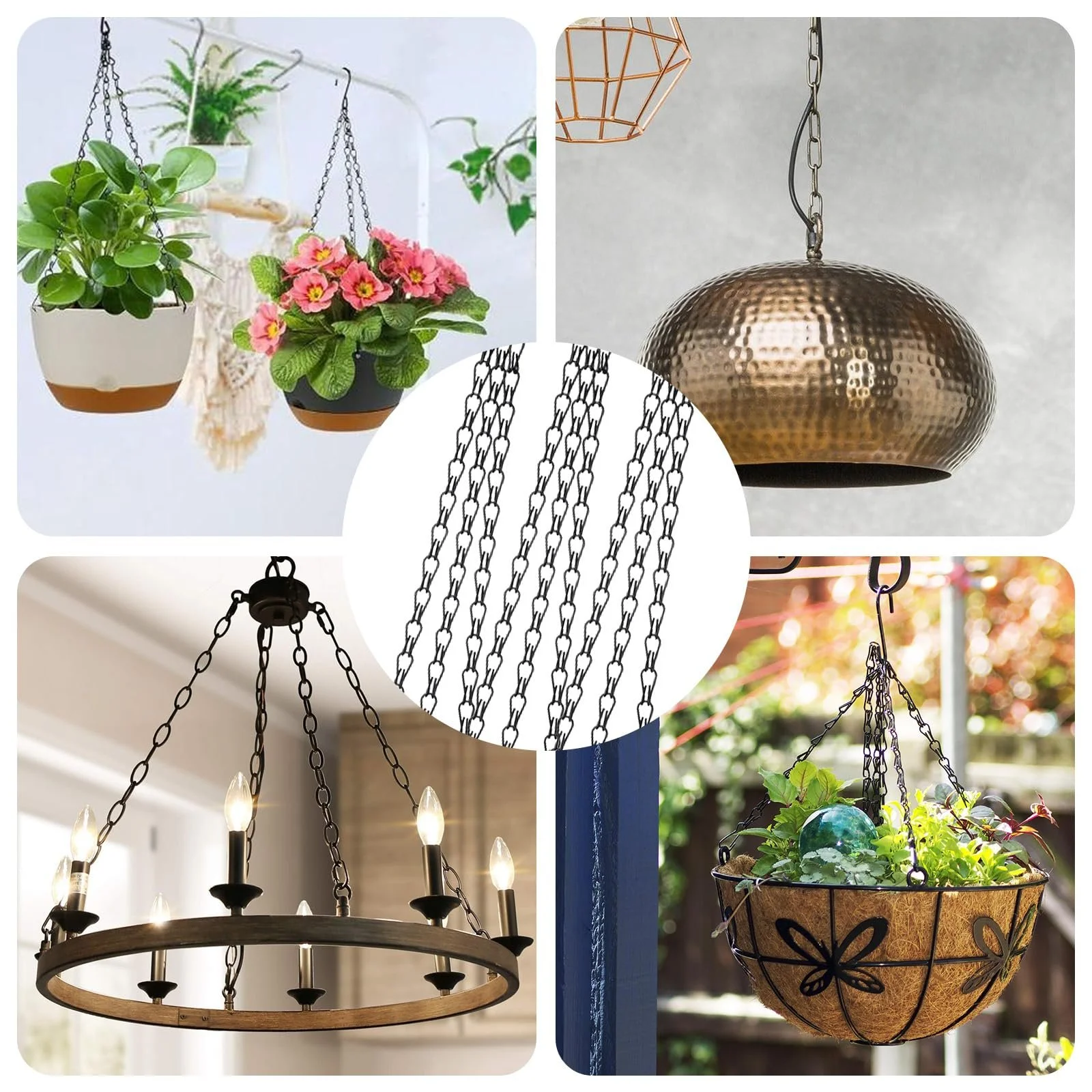 Набір ланцюгів для підвісних кошиків 4 шт. 40 см металеві з S-подібними гачками Чорний, фото №7 Набір ланцюгів для підвісних кошиків 4 шт. 40 см металеві з S-подібними гачками Чорний, фото №7