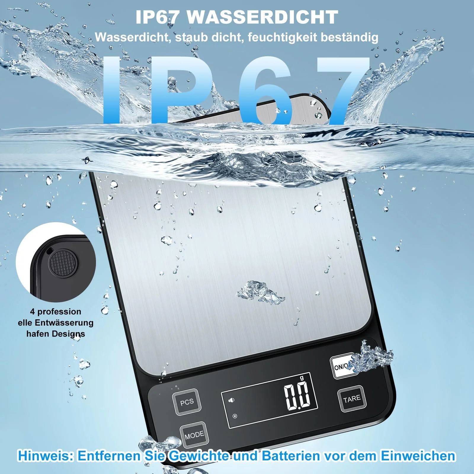Кухонні ваги Diyife Waterproof IPX67 10 кг 0.1 г LCD Чорний, фото №2 Кухонні ваги Diyife Waterproof IPX67 10 кг 0.1 г LCD Чорний, фото №2