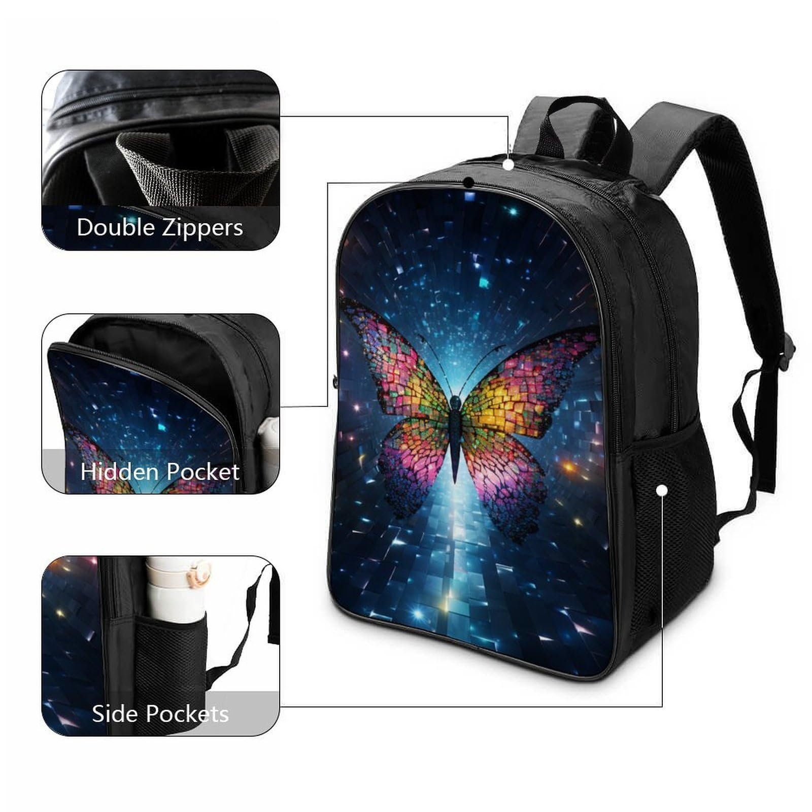 Рюкзак DPEOANEBN Butterfly 3D, дитячий, великий, з метеликом, 40x28x16 см, фото №3