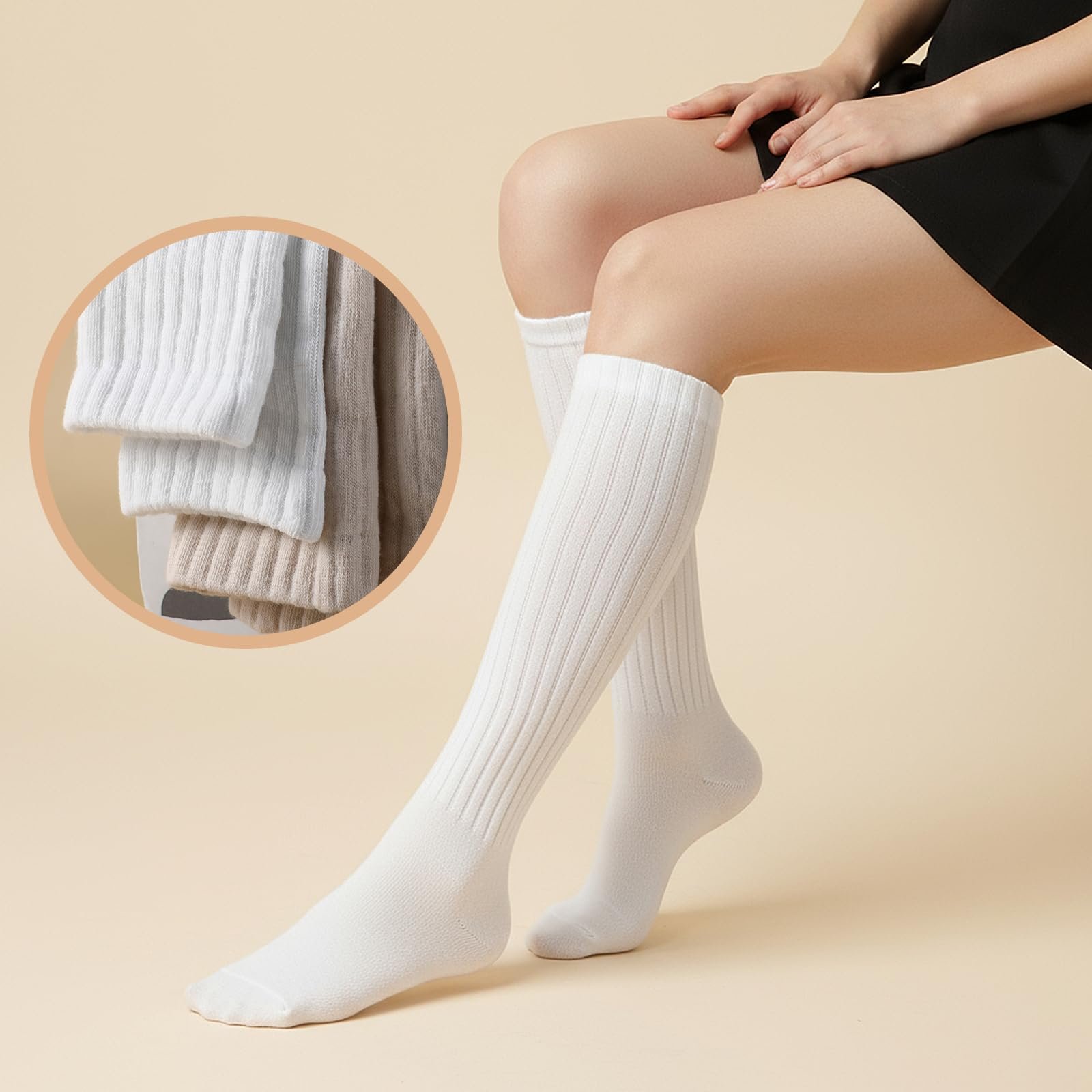 Носки KALIONE Slouch для женщин, 2 пары, высокие до колен, длинные вязаные носки для сапог, очень длинные свободные повседневные носки, термоноски, размер 35-40, фото №7