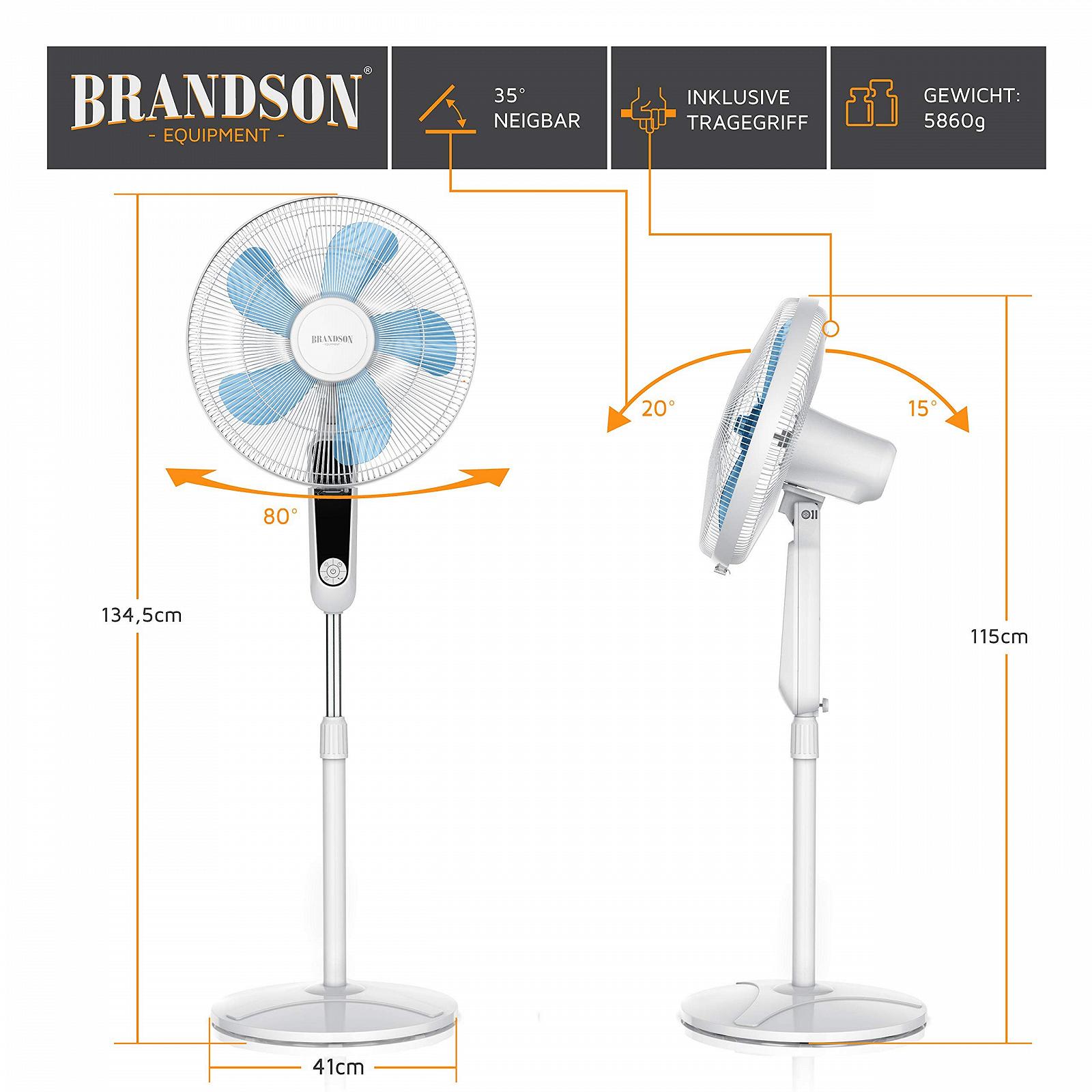 Вентилятор напольный Brandson с пультом ДУ и дисплеем, колебание 80 градусов, 60 Вт, высота 115-134 см, 3 скорости, белый, фото №3