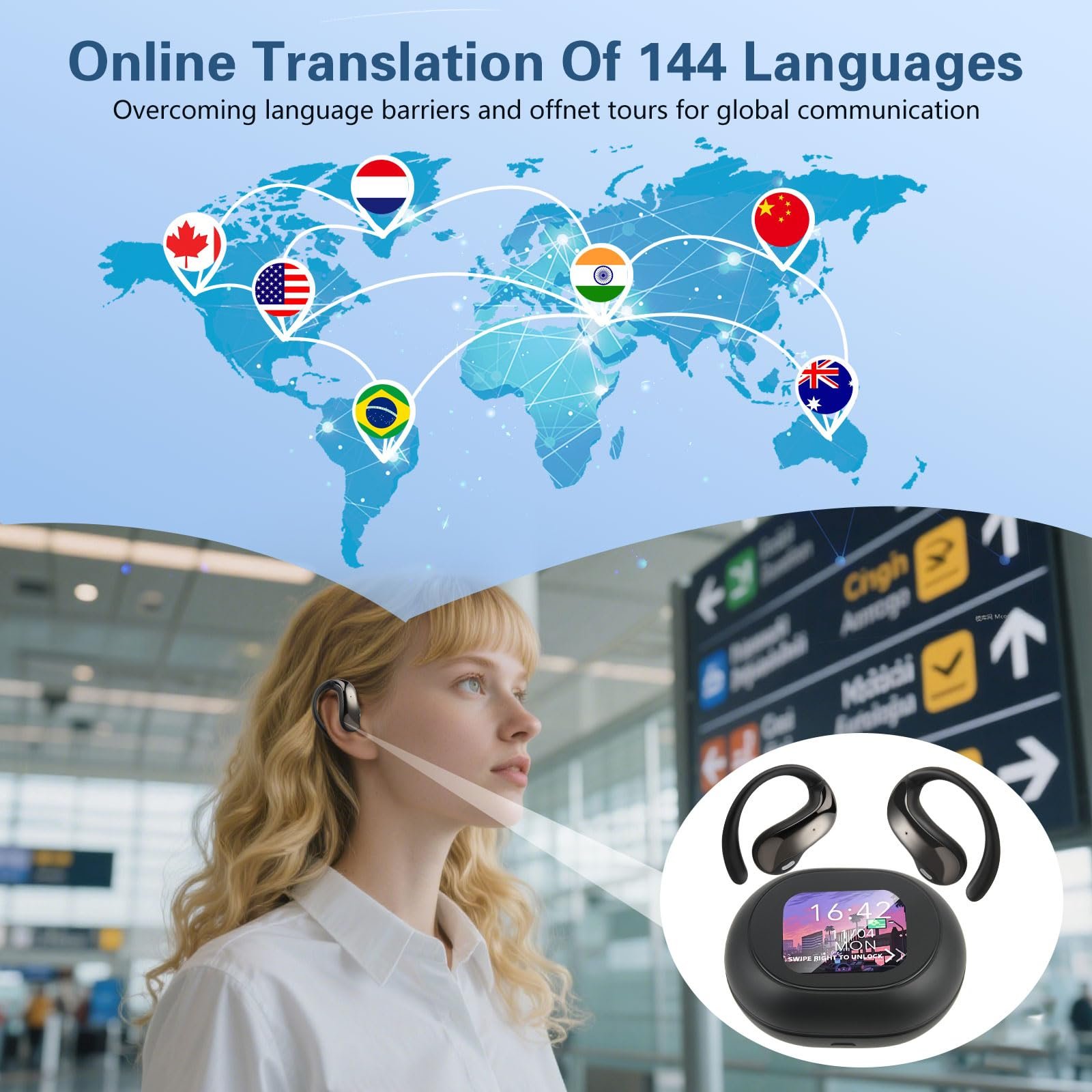 AI Перекладач Навушники 3-в-1 Мовний перекладач реального часу з 144 мовами 6 режимів 50 годин Bluetooth 5.4, фото №7