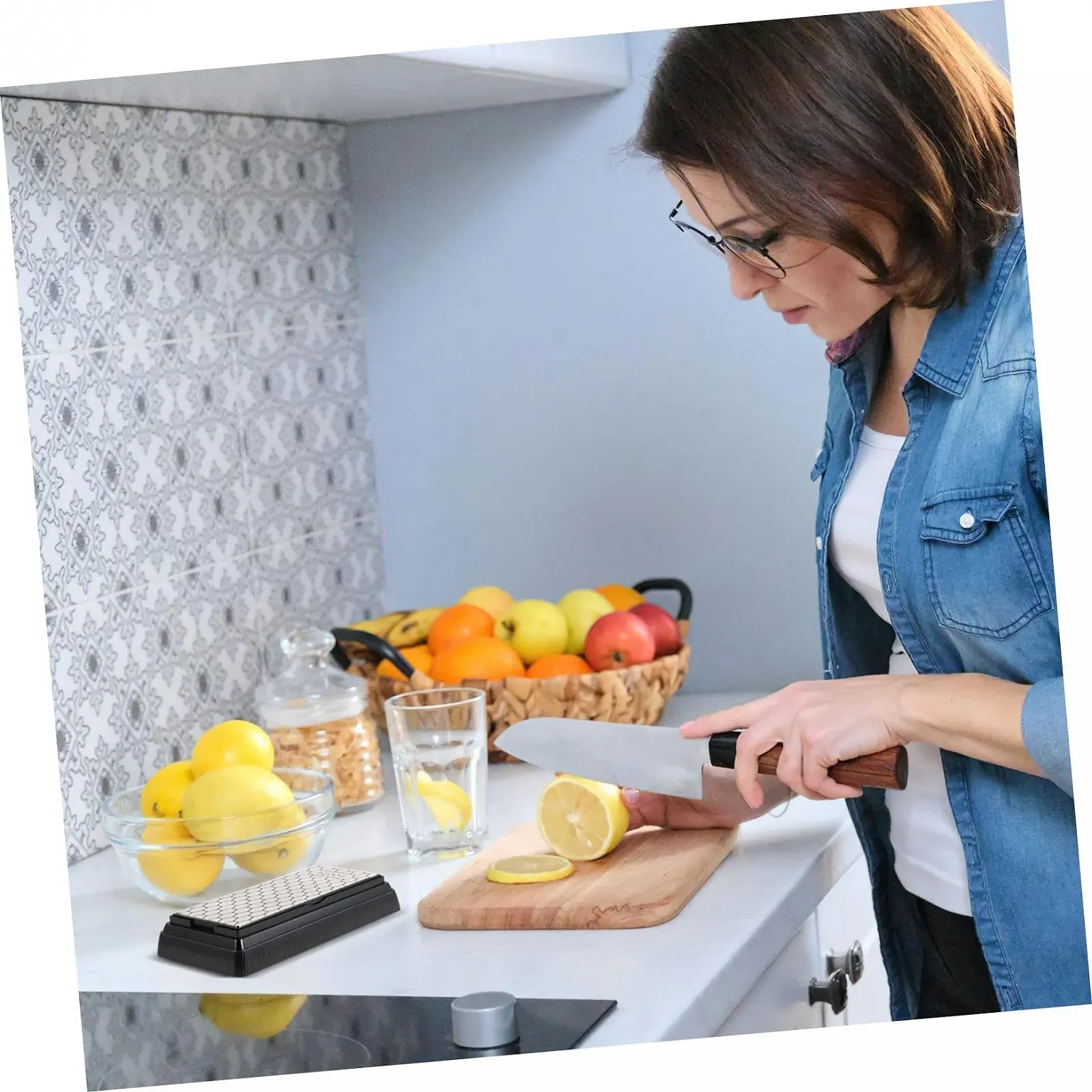 Алмазна точилка Gatuida двостороння 400/1000 з тримачем для ножів та ножиць, фото №6