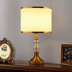 Настільна лампа E27 Crystal Кришталь Тканина Метал 25x47 см Золото з білим synthetic.ua - Фото 1