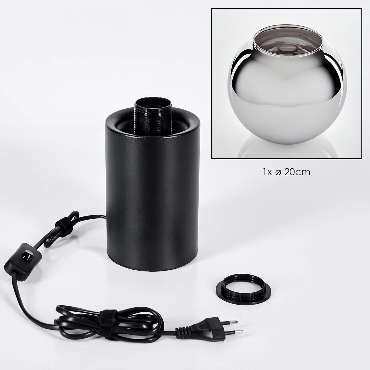 Настільна лампа HOFSTEIN Koyoto Метал/Скло E27 20 см Black/Chrome/Smoke, фото №6