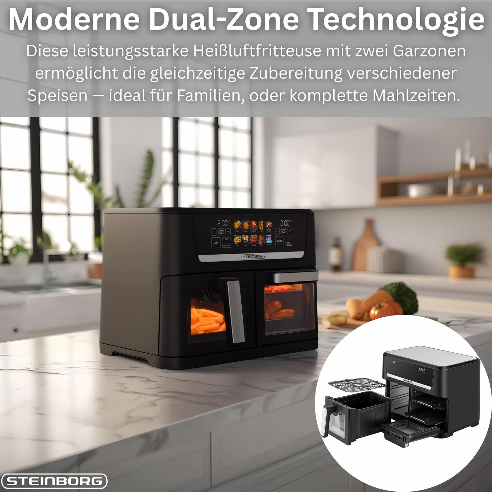 Мультипечь Steinborg XXL Hot Air Fryer Dual Zone 14 L (8L + 6L) 1700W 10 программ 60-200°C Black, фото №8 Мультипечь Steinborg XXL Hot Air Fryer Dual Zone 14 L (8L + 6L) 1700W 10 программ 60-200°C Black, фото №8
