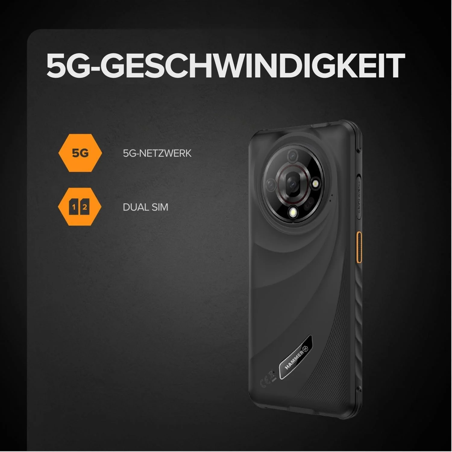 Смартфон Hammer Iron 6 5G 6GB/128GB 6.56-дюймовий 120Hz IP69 6050mAh NFC Чорний, фото №5