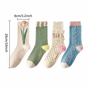 Шкарпетки з оборками (4 пари) з вишивкою тюльпанів synthetic.ua - Фото 1