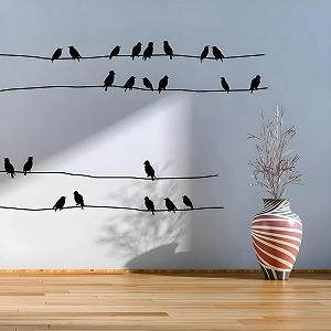 Наклейка на стіну Stems on Cable Black Birds 440 см + 24 птахи synthetic.ua - Фото 1