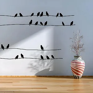 Наклейка на стіну Stems on Cable Black Birds 440 см + 24 птахи synthetic.ua - Фото 1