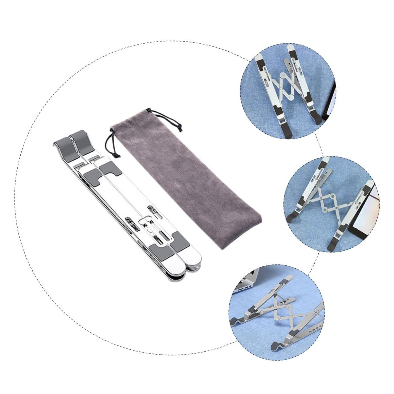 Регулируемая складная подставка для ноутбука из алюминиевого сплава. Эргономичный держатель для ноутбука и компьютера. Стабильная нескользящая подставка для ноутбука для офиса, кровати и дивана. Совместимая, фото №4