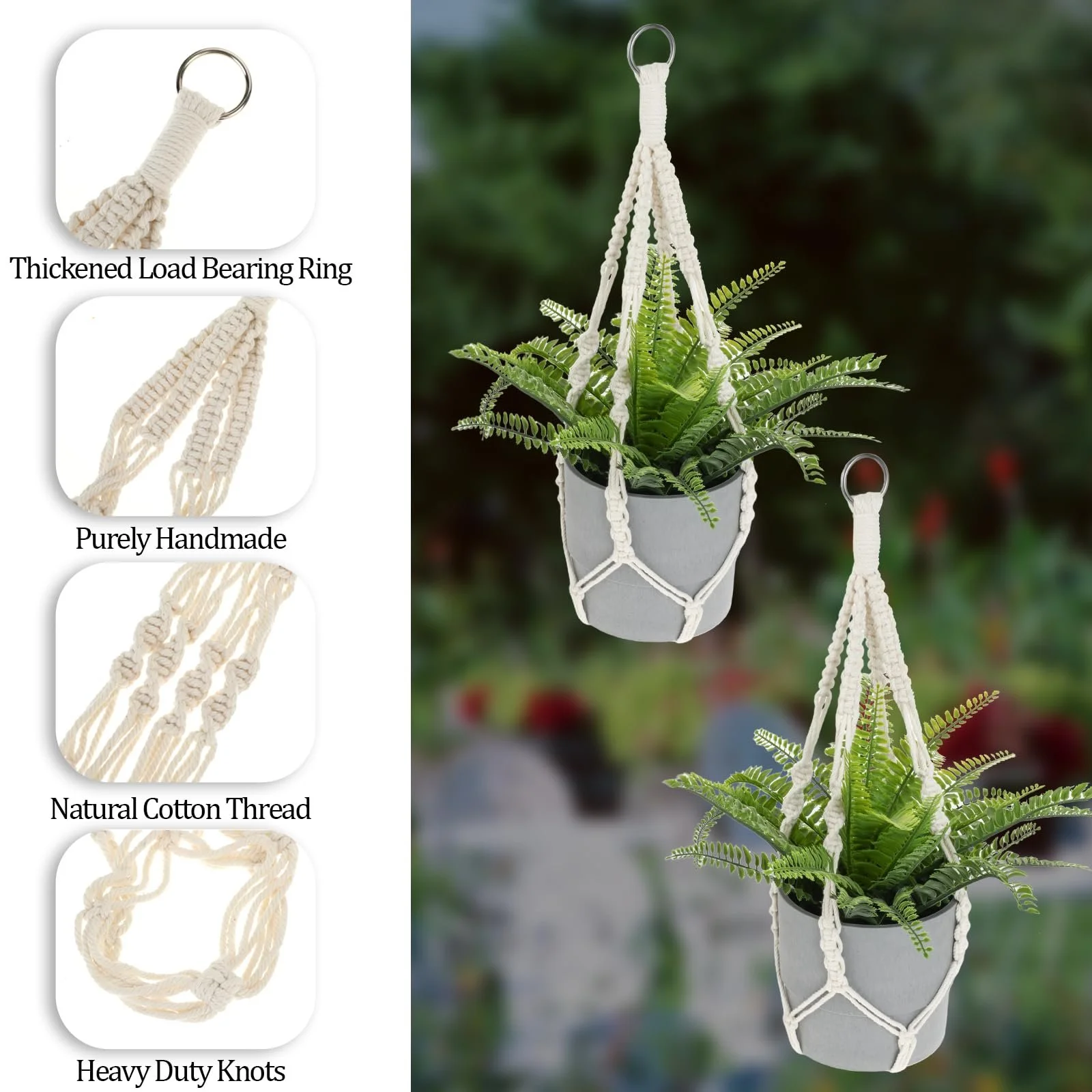 Подвесные корзины макраме Jeffdad Набор из 2 шт Хлопковая веревка Бежевый 50 см, фото №3