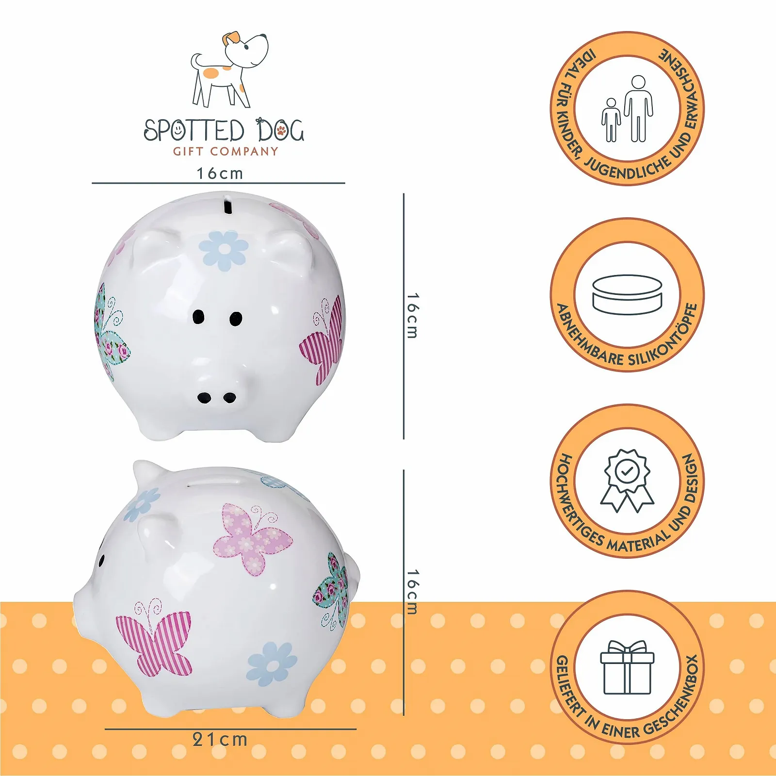 Скарбничка SPOTTED DOG GIFT COMPANY керамічна Порося з метеликами, фото №3