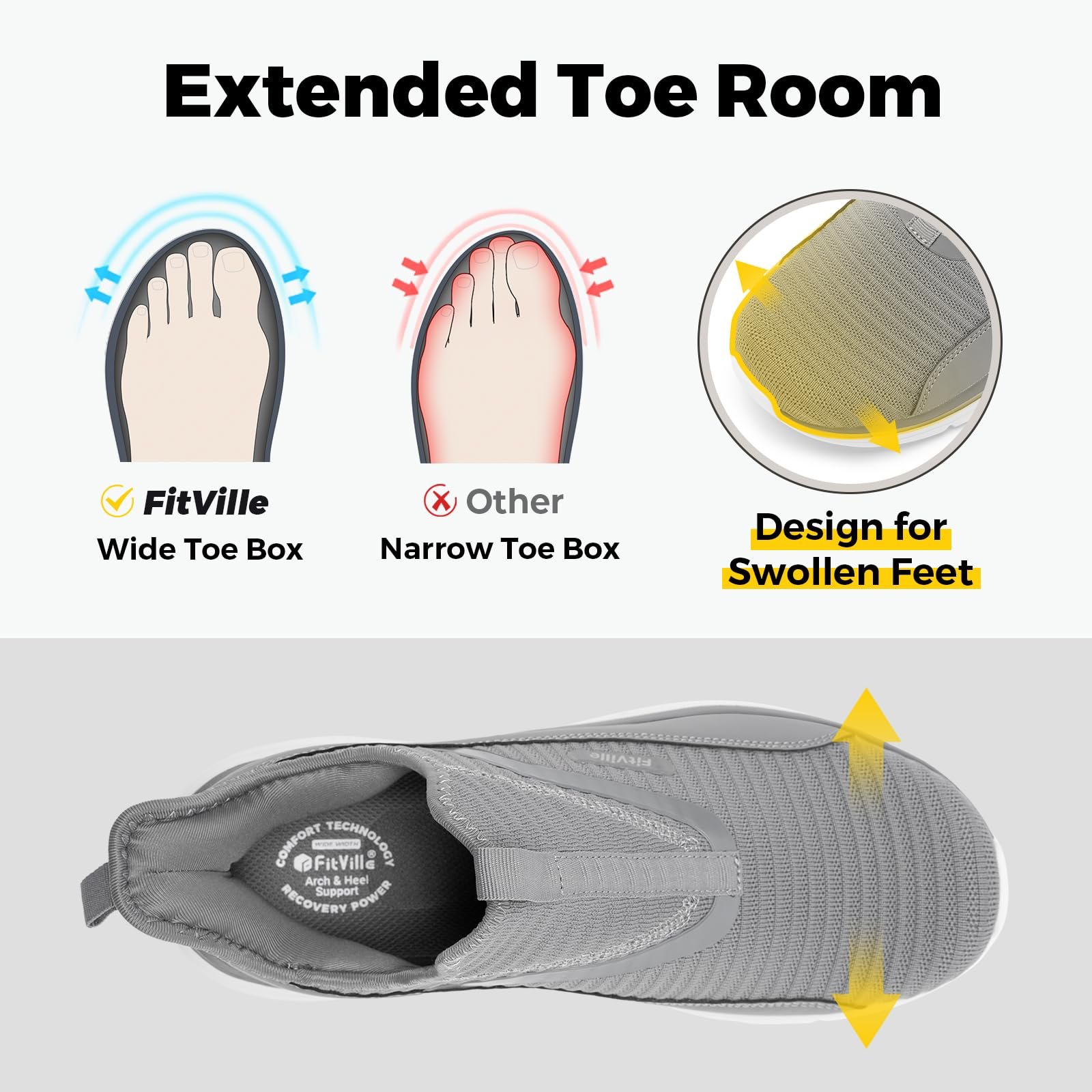 Кроссовки FitVille StepEase Мужские Очень Широкие Слипоны для Ходьбы V2 Спортивные Легкие, фото №2