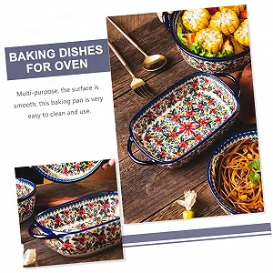 Форма для запекания керамическая прямоугольная с двойными ручками и цветочным узором synthetic.ua - Фото 1