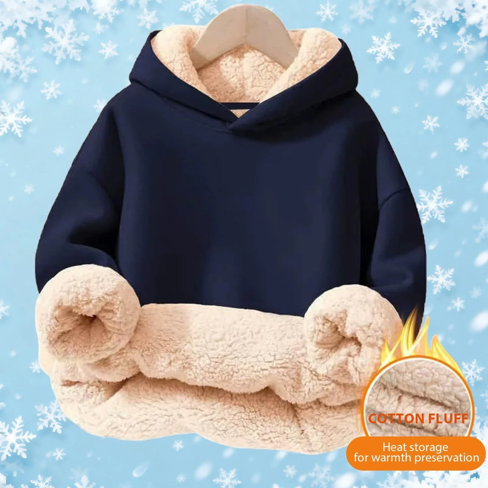 Джемпер Флисовый Generisch Теплый Детский С капюшоном Однотонный Хлопок Плюшевый для спорта на открытом воздухе 3-16 лет, фото №1