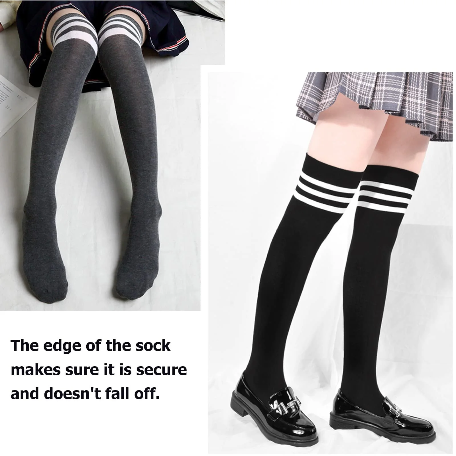 Гольфы DRESHOW 3 пары женские выше колена Гетры выше колена Длинные полосатые носки Школьные вязаные спортивные носки, фото №6