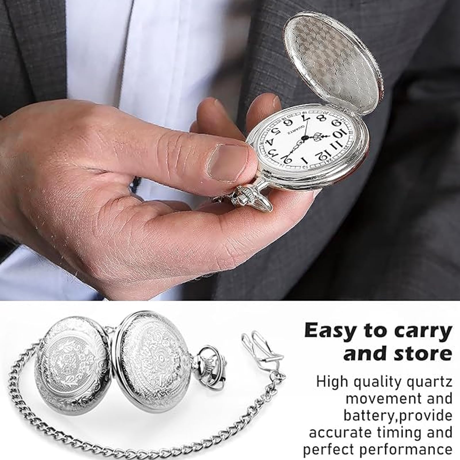 Кишеньковий годинник Vegena Vintage Pack of 2 Quartz Unisex Білий, Зелений, фото №3