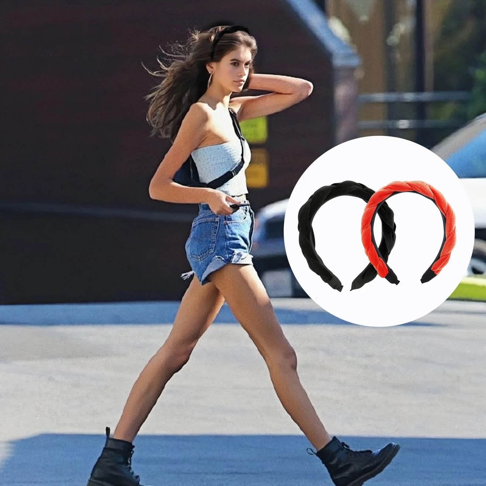 Обруч для волос Бархатный Черный, Оранжевый, фото №7