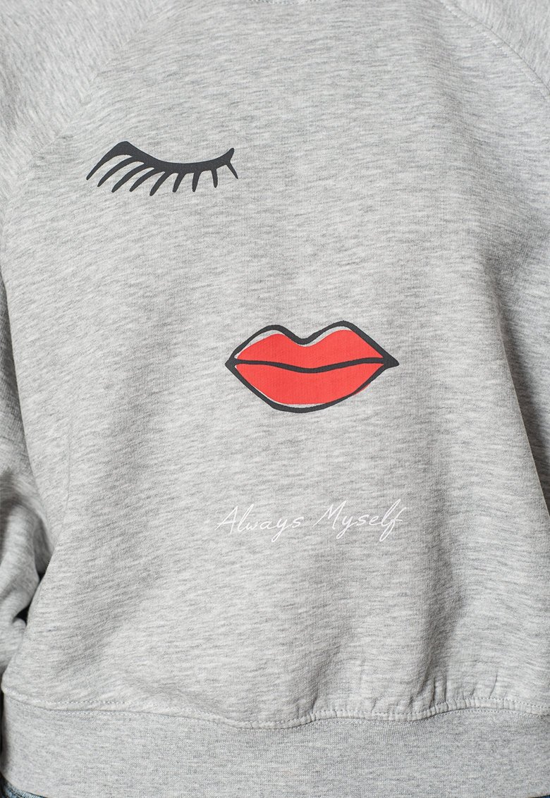 Світшот ONLJENNIFER LIFE L/S O-NECK BOX SWT 15250226-Light Grey Melange-Print:FACE ONLY Сірий L, фото №3
