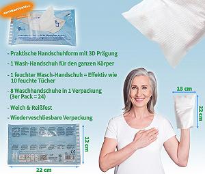 Влажные антибактериальные салфетки-перчатки ZVG, 3 упаковки (24 штуки), без отдушек, для лежачих больных synthetic.ua - Фото 1