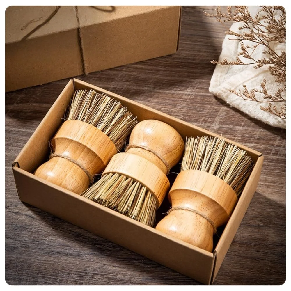 Щітка для грибів та овочів кругла дерев'яна Sisal Coconut Fibre Apricot #3 3 шт, фото №1