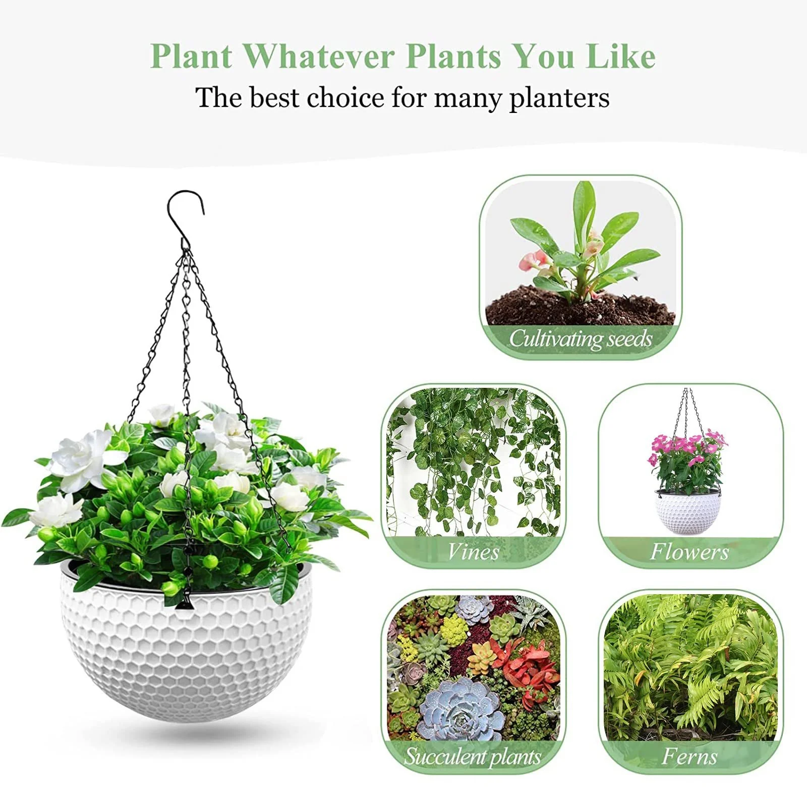 Подвесная корзина WZYTEU HUAPEN01 пластиковая с дренажным отверстием и цепями 21 см 2 шт., фото №4 Подвесная корзина WZYTEU HUAPEN01 пластиковая с дренажным отверстием и цепями 21 см 2 шт., фото №4