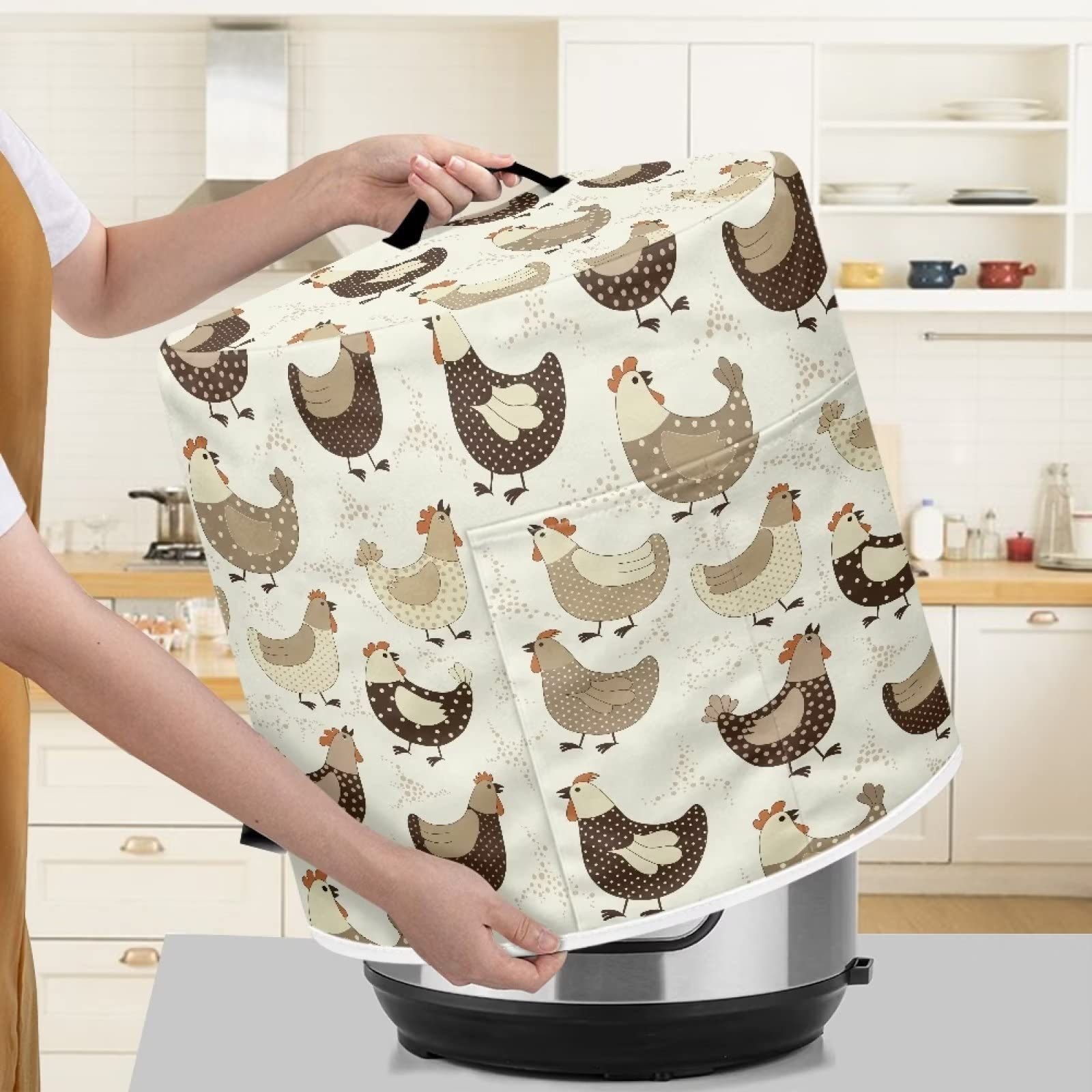 Защитное покрытие ZIATUBLES Chicken White Print Slow Cooker, Crock Pot С одним карманом Дизайн Белый 6 кварт, фото №4