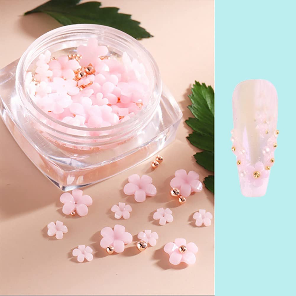 Подвески для дизайна ногтей Цветы, 40 шт, цветы, шарики стальные, набор для ногтей, акриловая смола, заклепки для ногтей, розовый цвет, фото №1