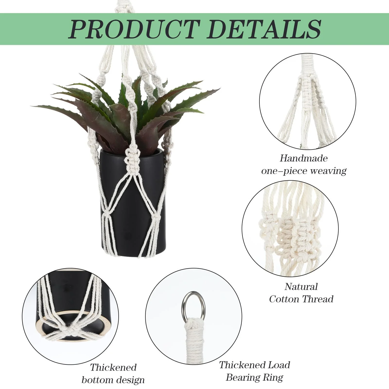Підвісне кашпо макраме Pack of 2 з металевим кільцем та гачками 50 см, фото №5 Підвісне кашпо макраме Pack of 2 з металевим кільцем та гачками 50 см, фото №5
