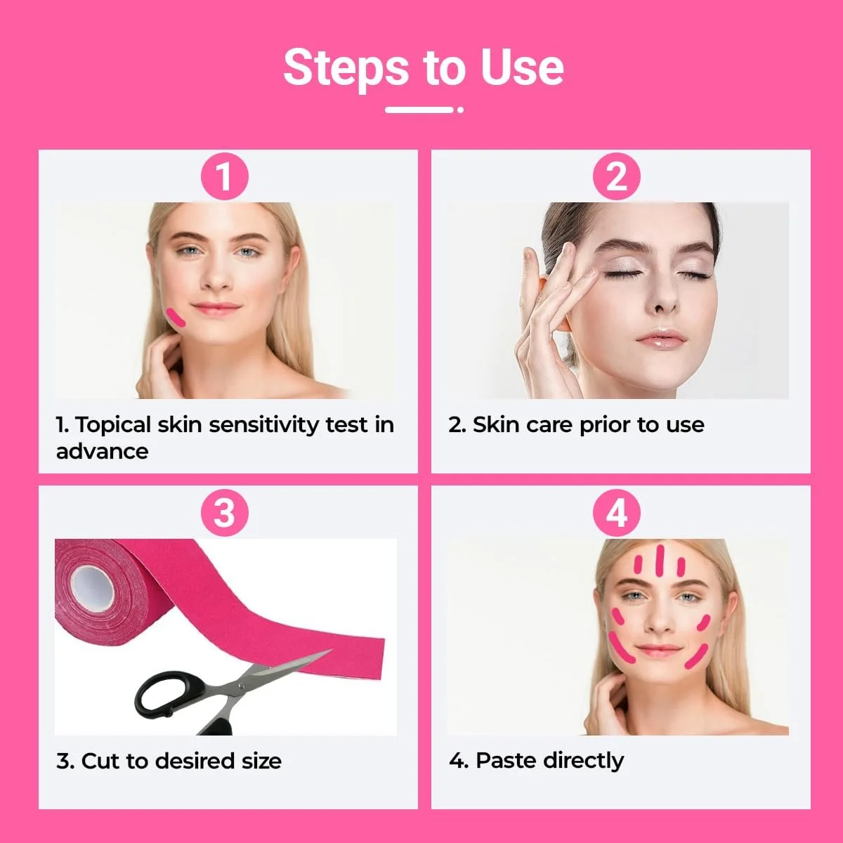 Тейп для підтяжки обличчя 4 шт. 2,5 см x 5 м для контурування обличчя, фото №5