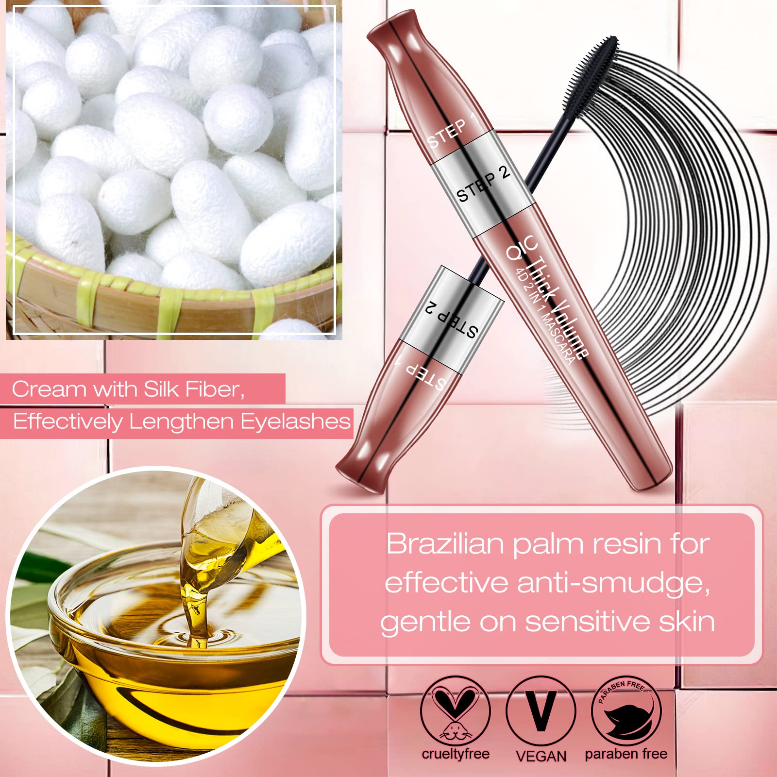 Тушь для ресниц 4D Silk Fibre Eyelash, водостойкая, удлинённая и густая, не смазывается и не слипается, черный, 9 мл, фото №4