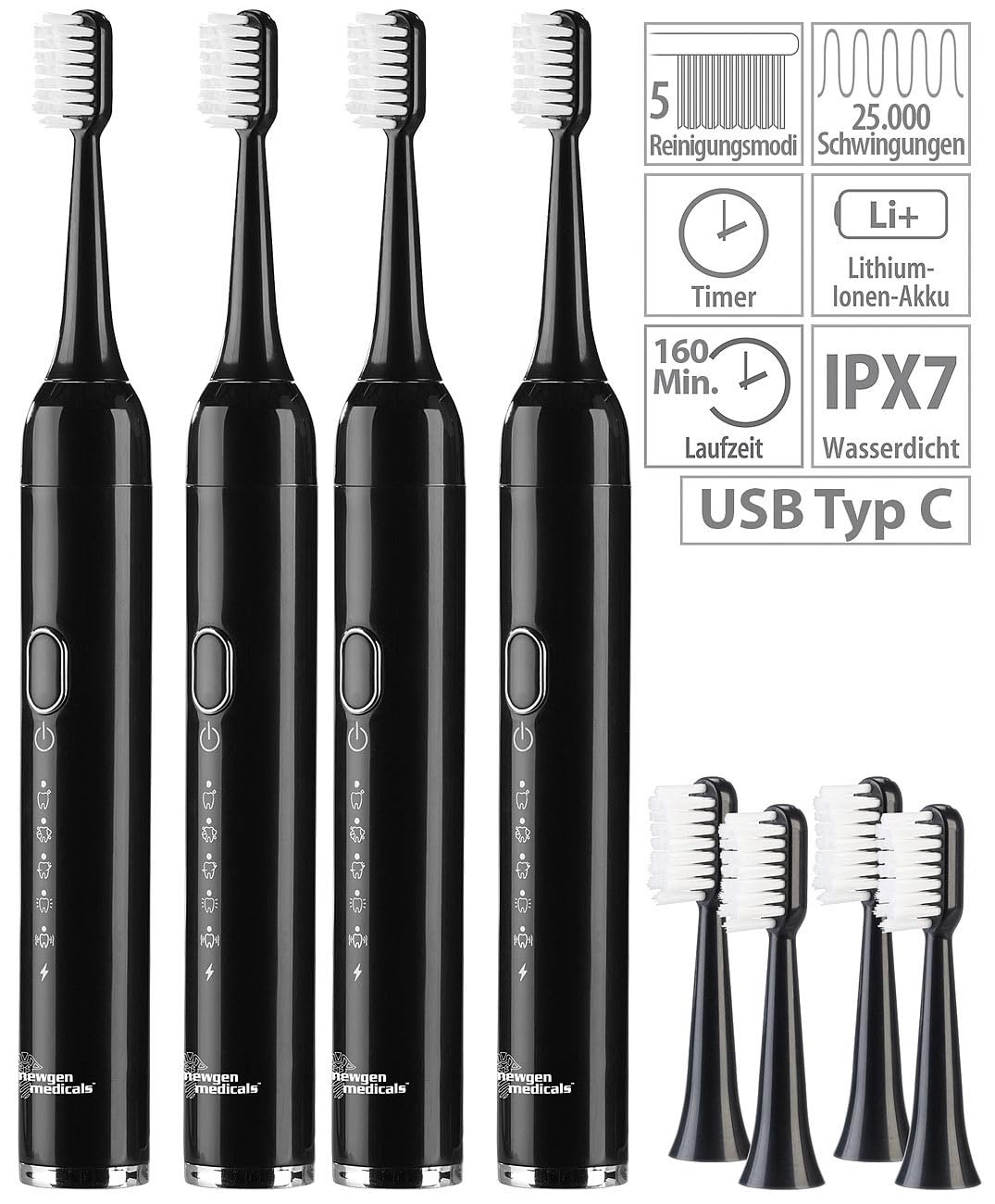 Звукова зубна щітка newgen medicals SZB-300 25,000 Hz 5 режимів IPX7 USB, фото №2