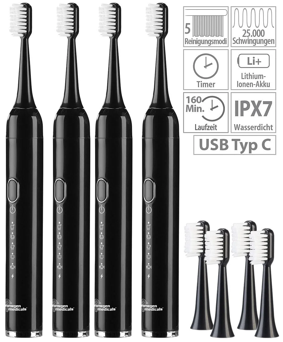 Звуковая зубная щетка newgen medicals SZB-300 25,000 Hz 5 режимов IPX7 USB, фото №2