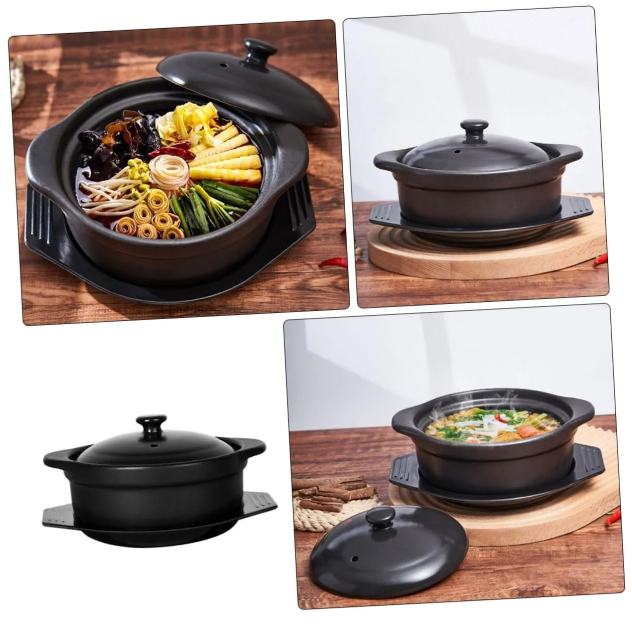 Кастрюля для тушения SOIMISS керамическая с крышкой и двойными ручками 1.26 л, фото №3