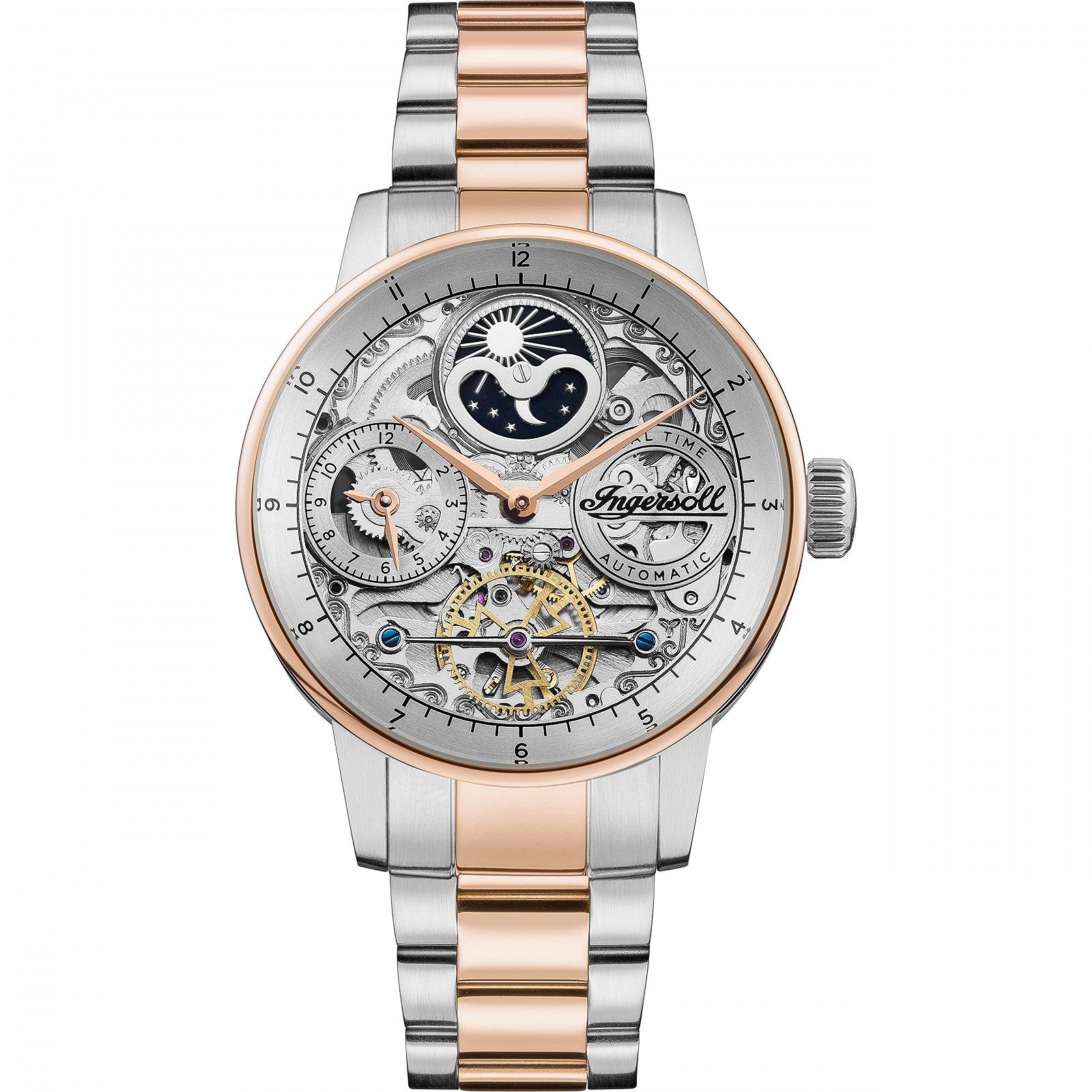 Годинник Ingersoll The Jazz Men's 42mm Automatic Moon Phase з скелетованим циферблатом та браслетом з нержавіючої сталі, фото №1