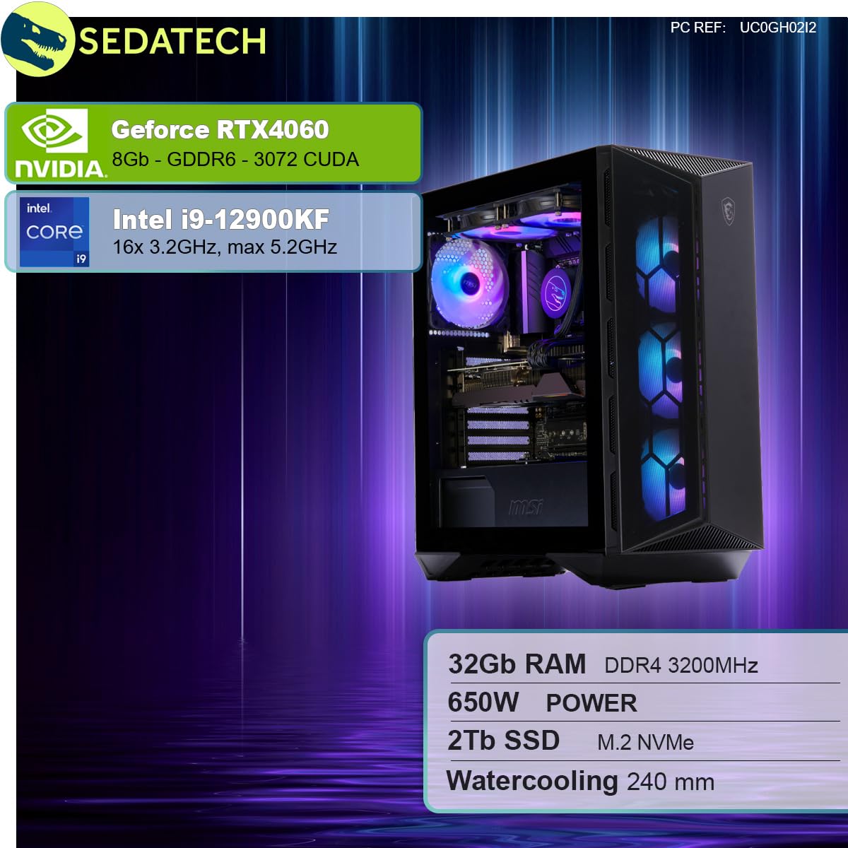 ПК Sedatech Advanced Gaming Water Cooling Intel i9-12900KF RTX4060 32GB RAM 2TB SSD M.2 Без ОС, фото №2