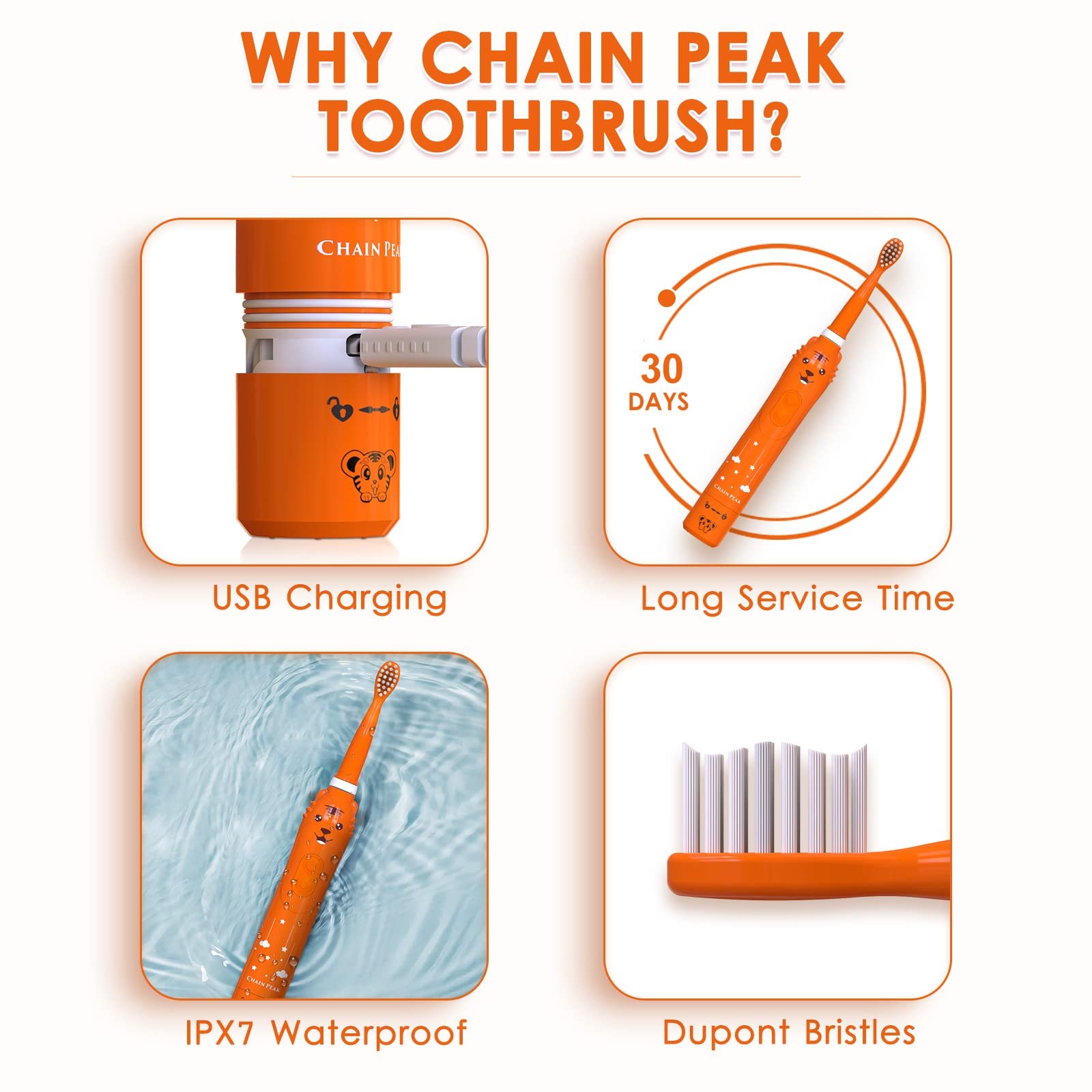 Дитяча електрична звукова зубна щітка CHAIN Peak 6 режимів Blue/Pink/Orange, фото №5