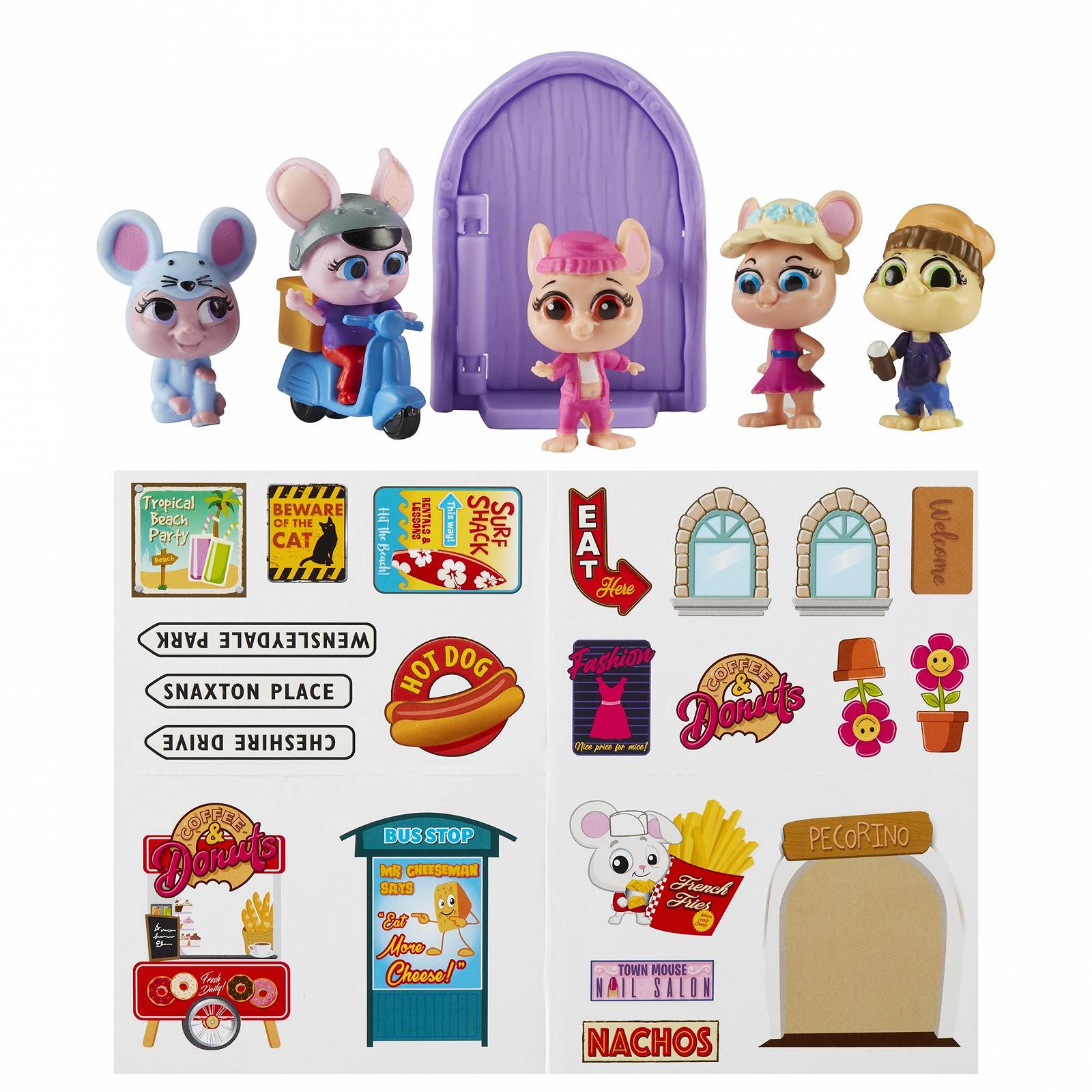 Фигурки GIOCHI PREZIOSI MOUSE IN THE HOUSE Модель 2, 5 шт., мышки с волшебной дверью, аксессуары, светящиеся в темноте наклейки, фото №4