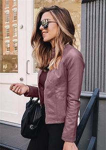 Жіноча Куртка Yming Мотоциклетна Звичайна З екошкіри На повній блискавці Стильна Ретро Укорочена synthetic.ua - Фото 1